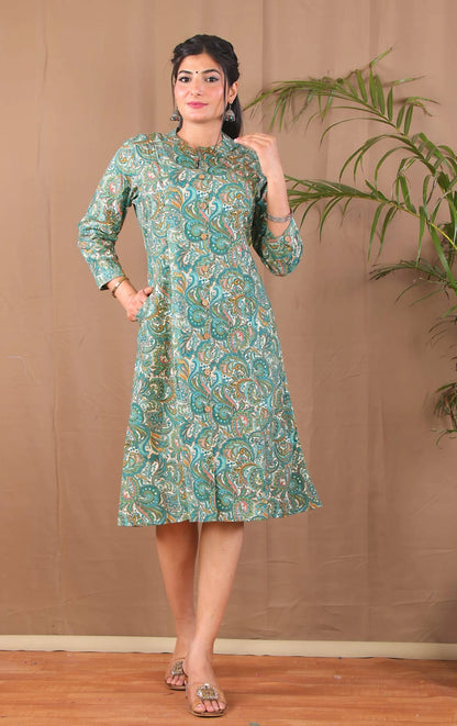 sea green kurta women casual look
