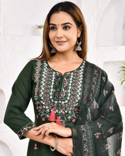 Green Printed Kurta Pant Dupatta