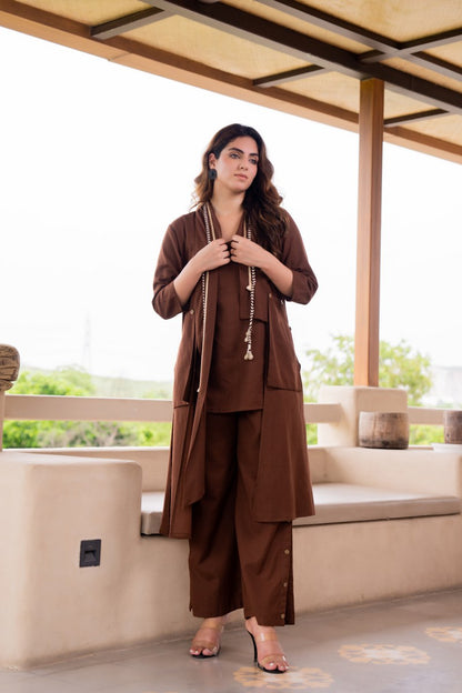 Brown Cotton Co-Ord set with Jacket