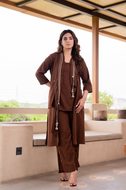 Brown Cotton Co-Ord set with Jacket