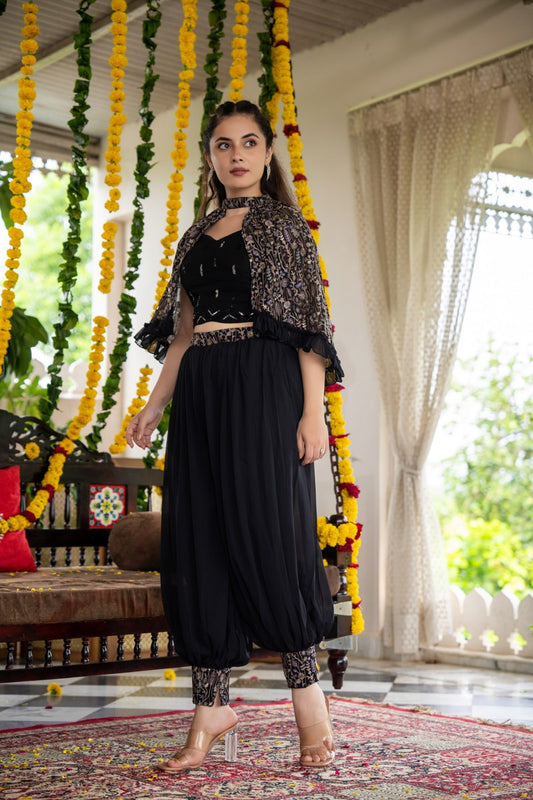 Black Kaftan Style Embellished Muslin Co-Ord set
