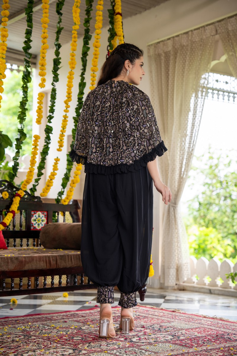 Black Kaftan Style Embellished Muslin Co-Ord set