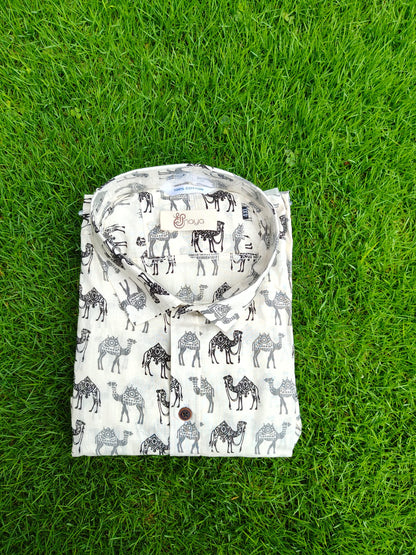 White Camel print Regular Fit Casual Shirt (Half Sleeves)