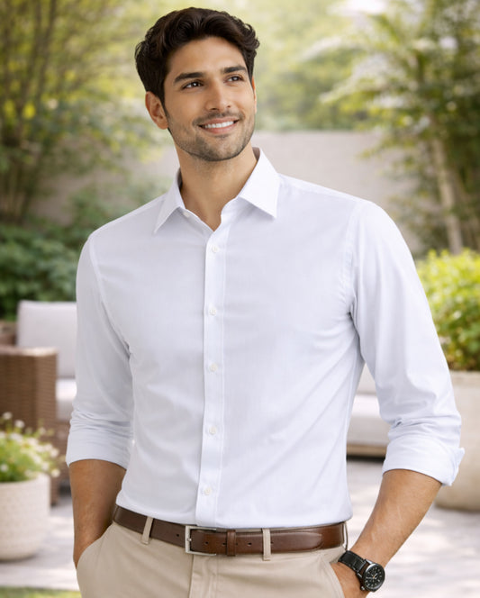 White Cotton Regular Fit Casual Shirt (Full Sleeves)