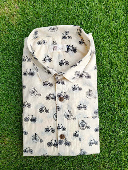 Trendy men’s cycle print shirt fashion