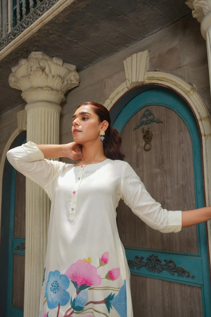 Designer white malmal casual co-ord set