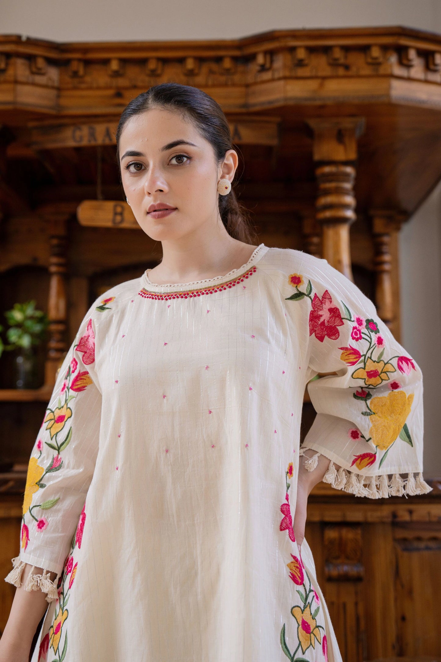 Casual white co-ord set with embroidery