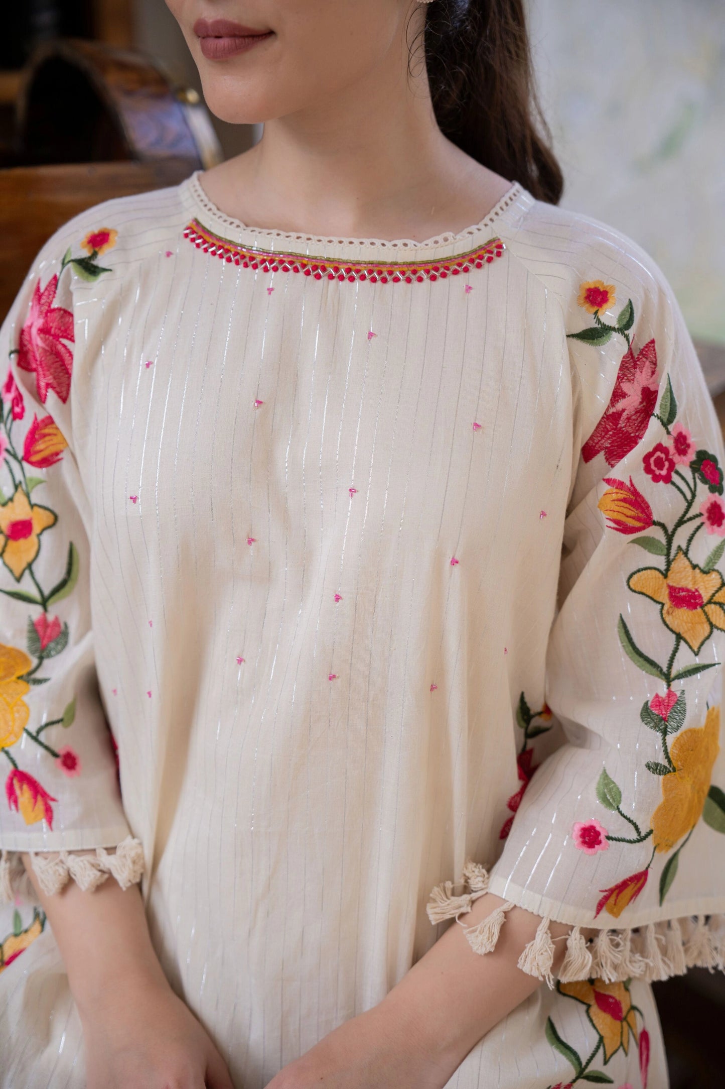 Premium white embroidered co-ord set fashion