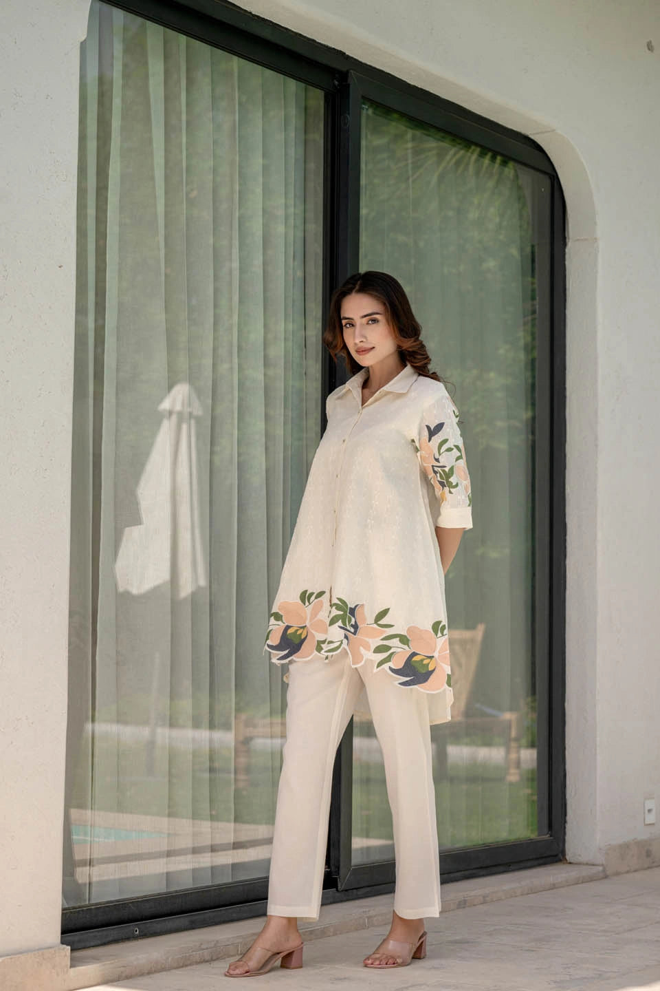 Shreenaya white patch work co-ord set