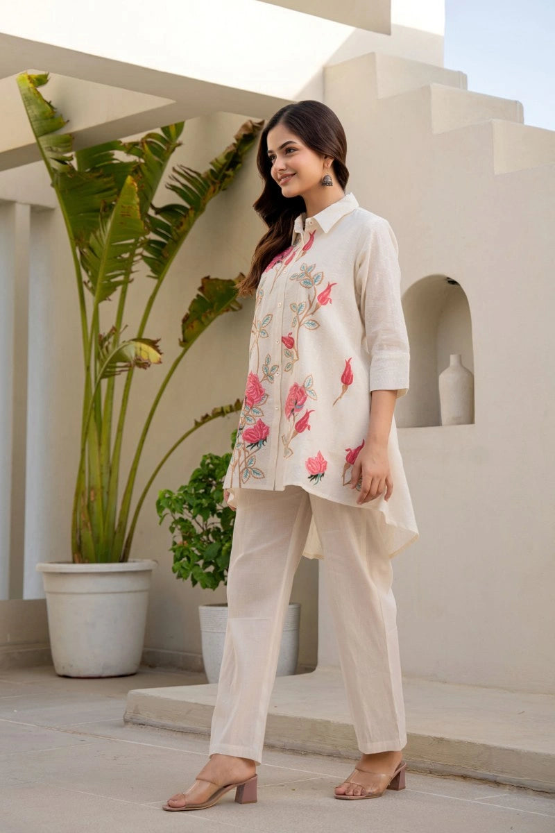 Elegant floral embroidery women co-ord set