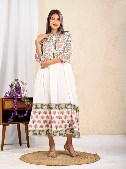 Buy White Printed Anarkali Jacket Style Kurta Set