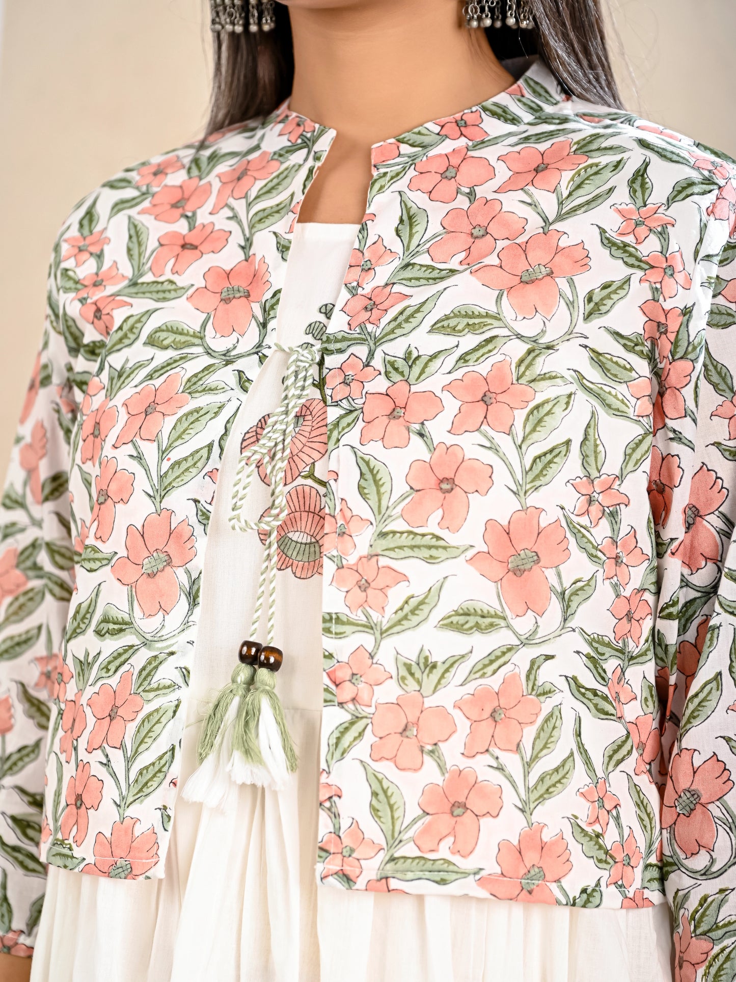 White Printed Anarkali Kurta Set with Printed Jacket for Women – Shreenaya