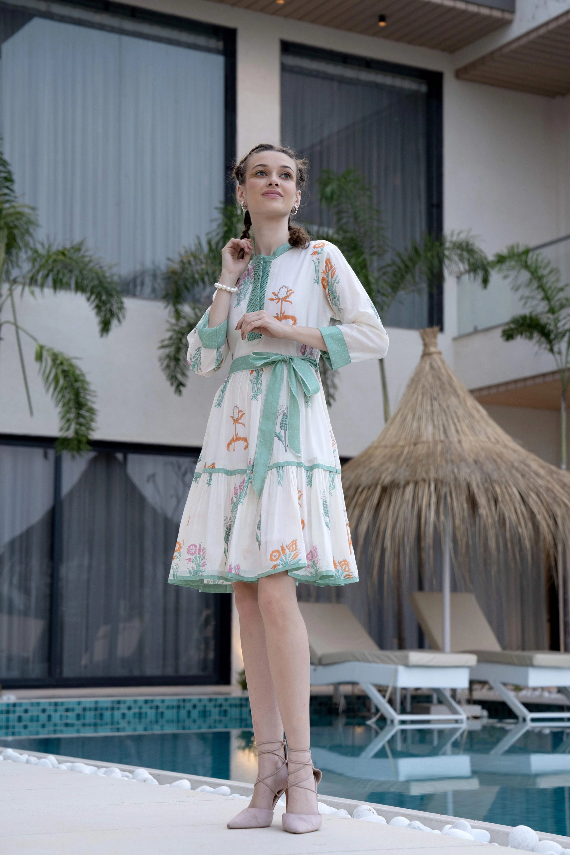 Women’s Printed Summer Dress White and Sea Green