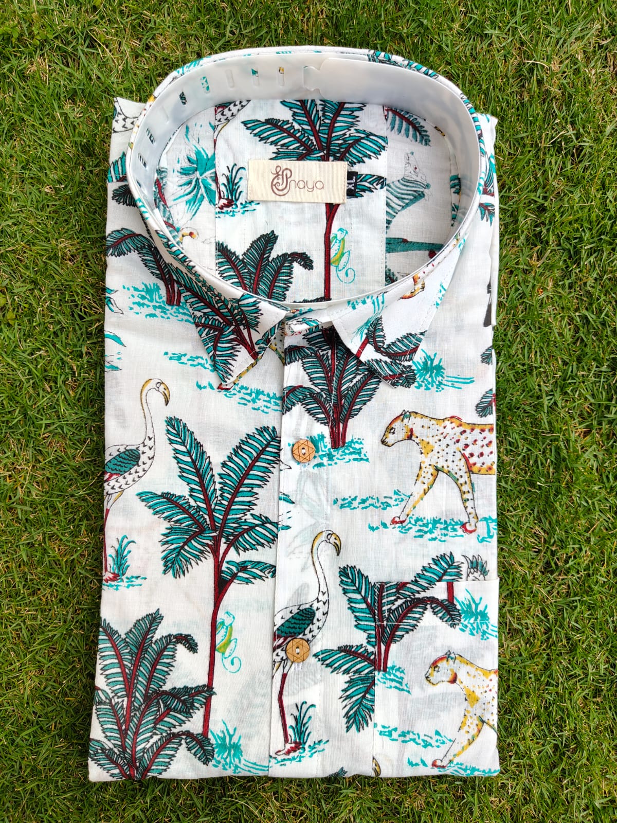 White Tropical Print Regular Fit Casual Shirt (Full Sleeves)