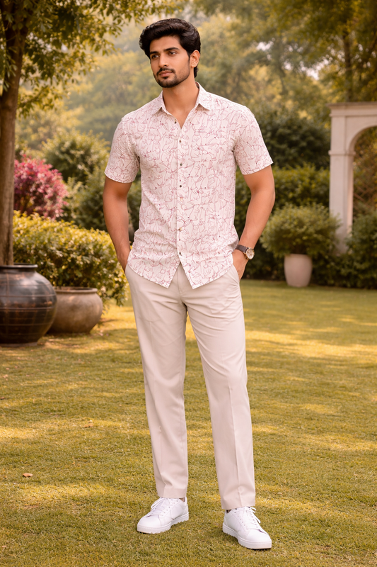 White Bunny Print Cotton Regular Fit Casual Shirt (Half Sleeves)