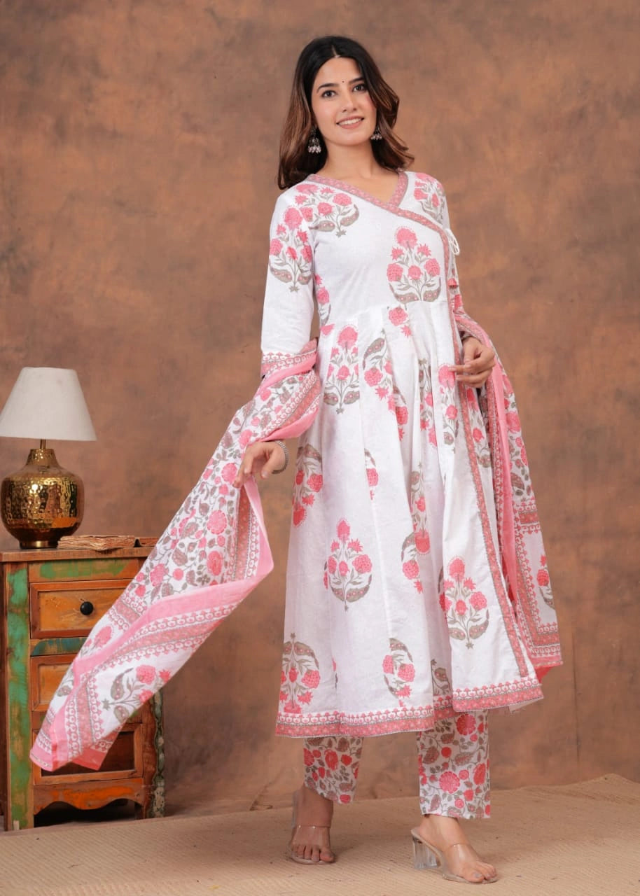 white-pink-cotton-printed-anarkali-kurta-pant-dupatta
