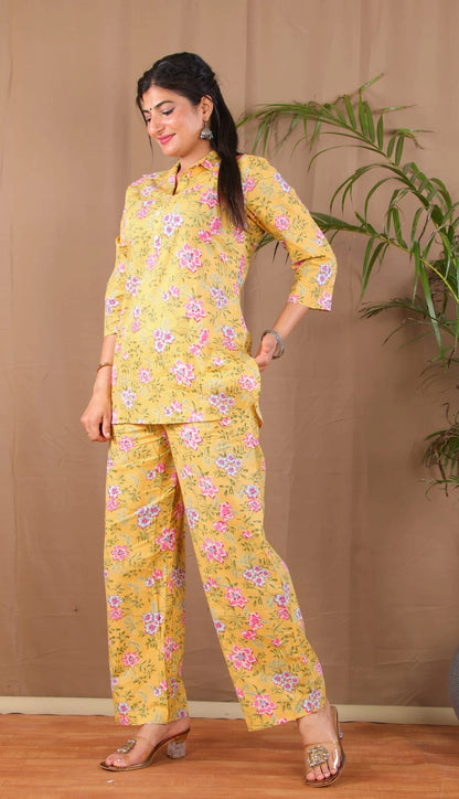 Shreenaya yellow floral co-ord set