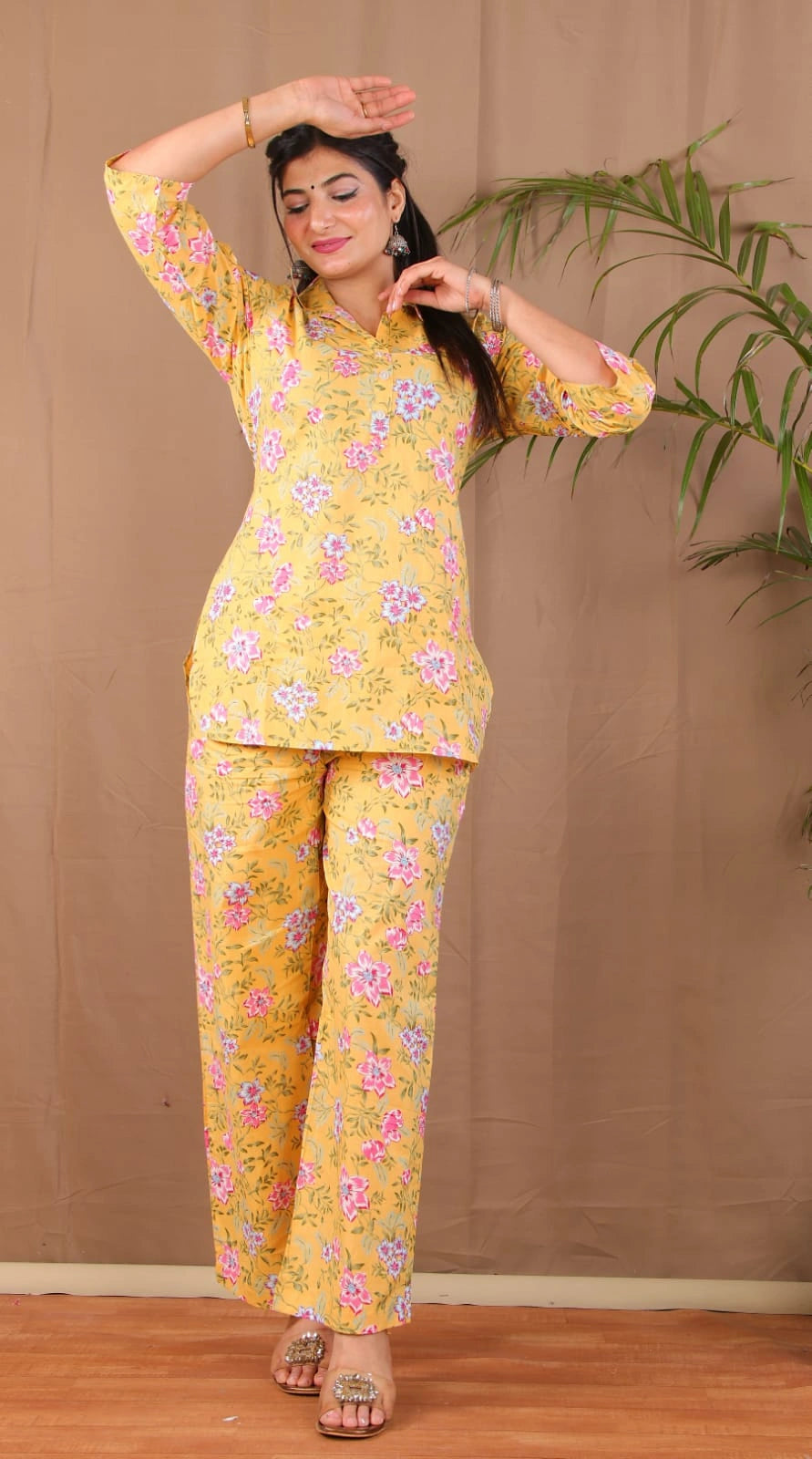 Breathable cotton floral two piece set