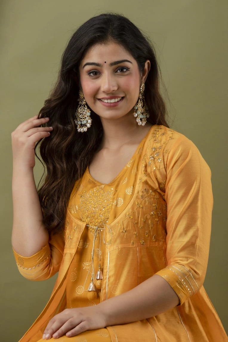 Shreenaya Yellow Chanderi  Suit Set