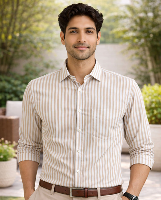 Yellow Striped Oxford Regular Fit Casual Shirt (Full Sleeves)