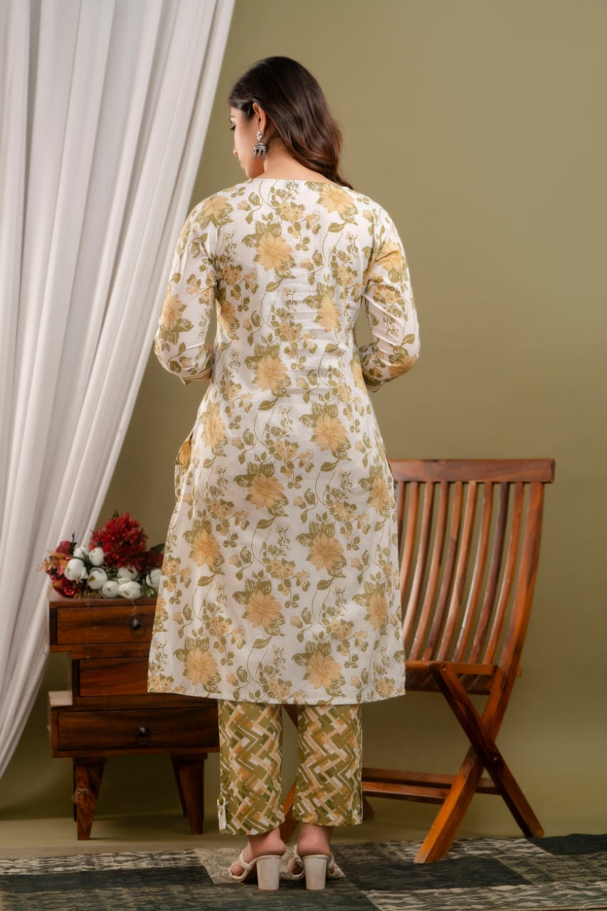 yellow olive cotton kurta set daily wear outfit