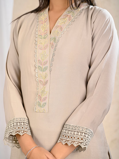 beige kurta set daily wear cotton outfit