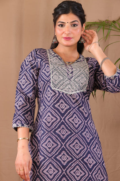 navy blue cotton kurta set daily wear outfit