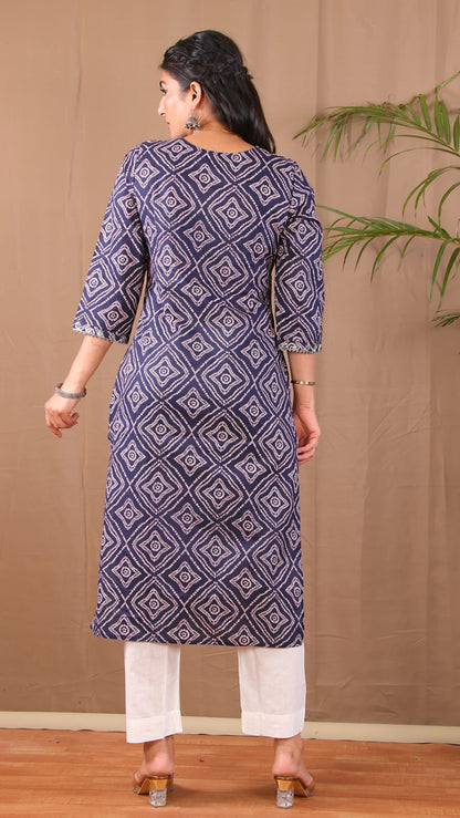 women navy blue ethnic kurta set premium style