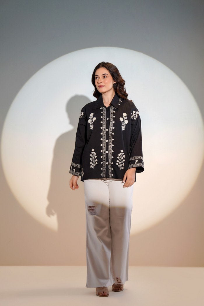Women black shirt with embroidery detail