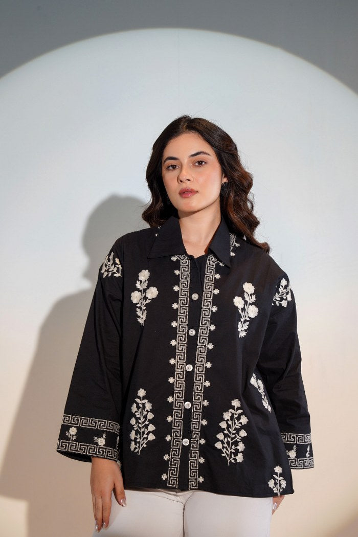 Black embroidered shirt for women stylish outfit