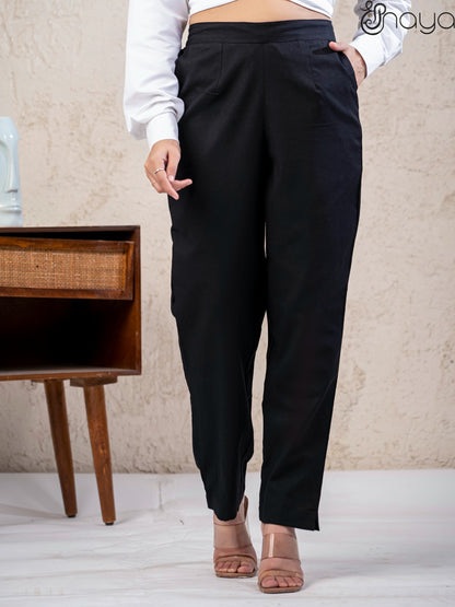 Comfortable black linen pants breathable fabric