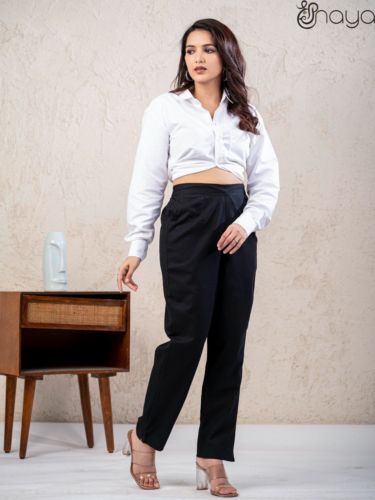 Black linen pants for women straight fit