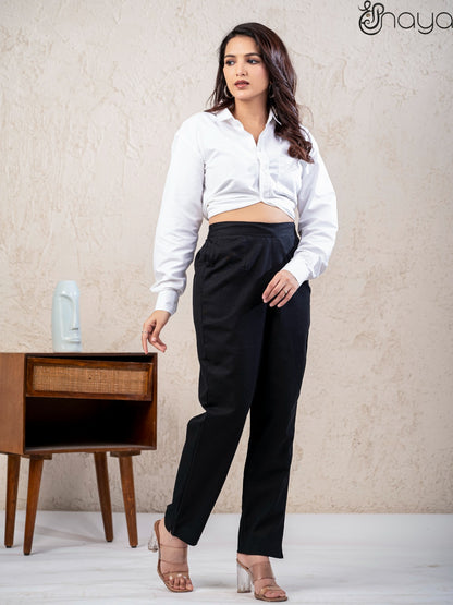 Black linen pants for women straight fit