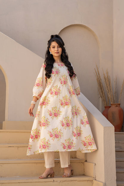 Caramel printed cotton kurta pant set casual wear