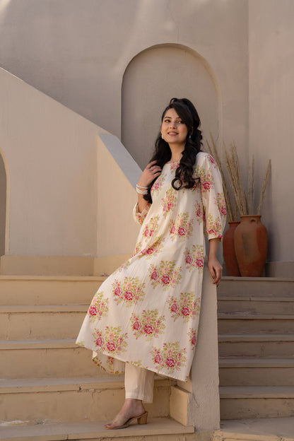 Stylish caramel floral kurta set summer outfit