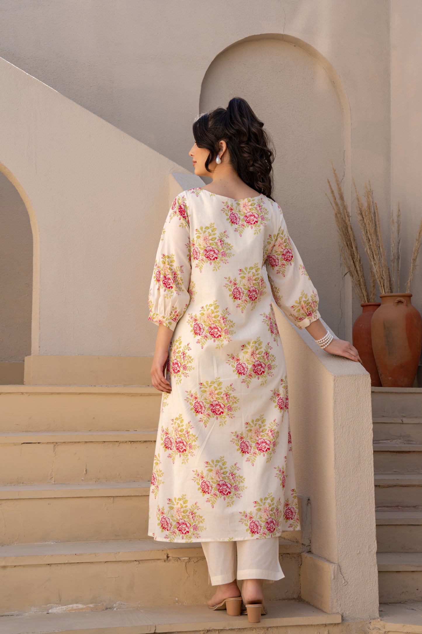 Comfortable caramel cotton kurta set women outfit