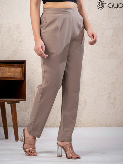 Cement grey cotton linen straight fit pants daily wear