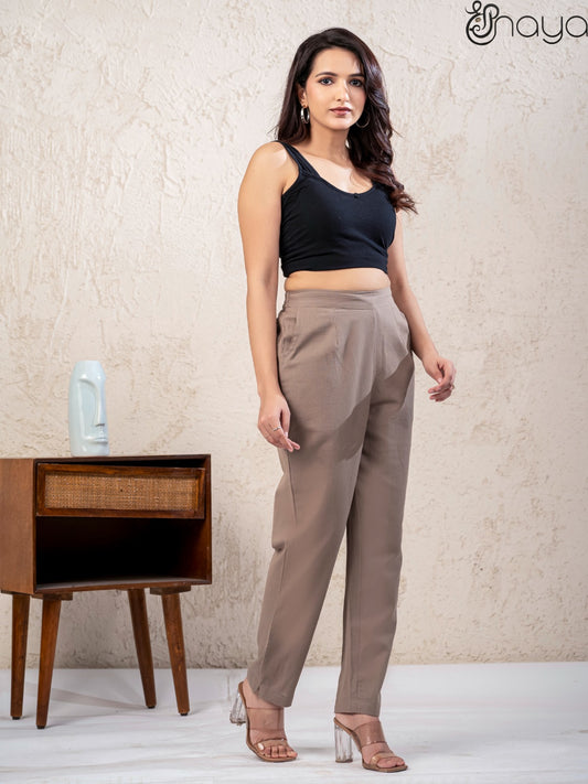 Cement grey linen pants for women straight fit