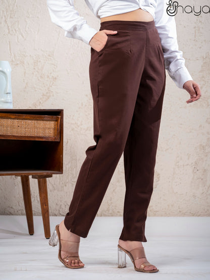 Chocolate brown linen trousers women summer wear