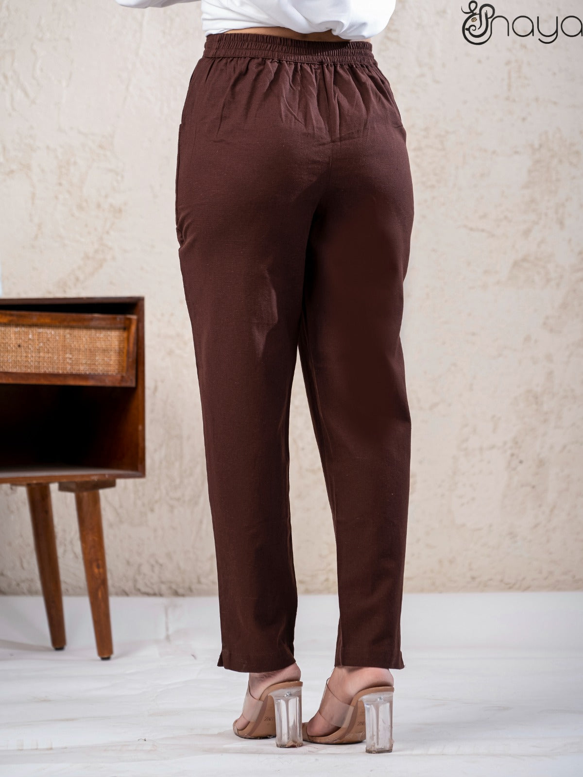 Soft cotton linen chocolate brown pants stylish look