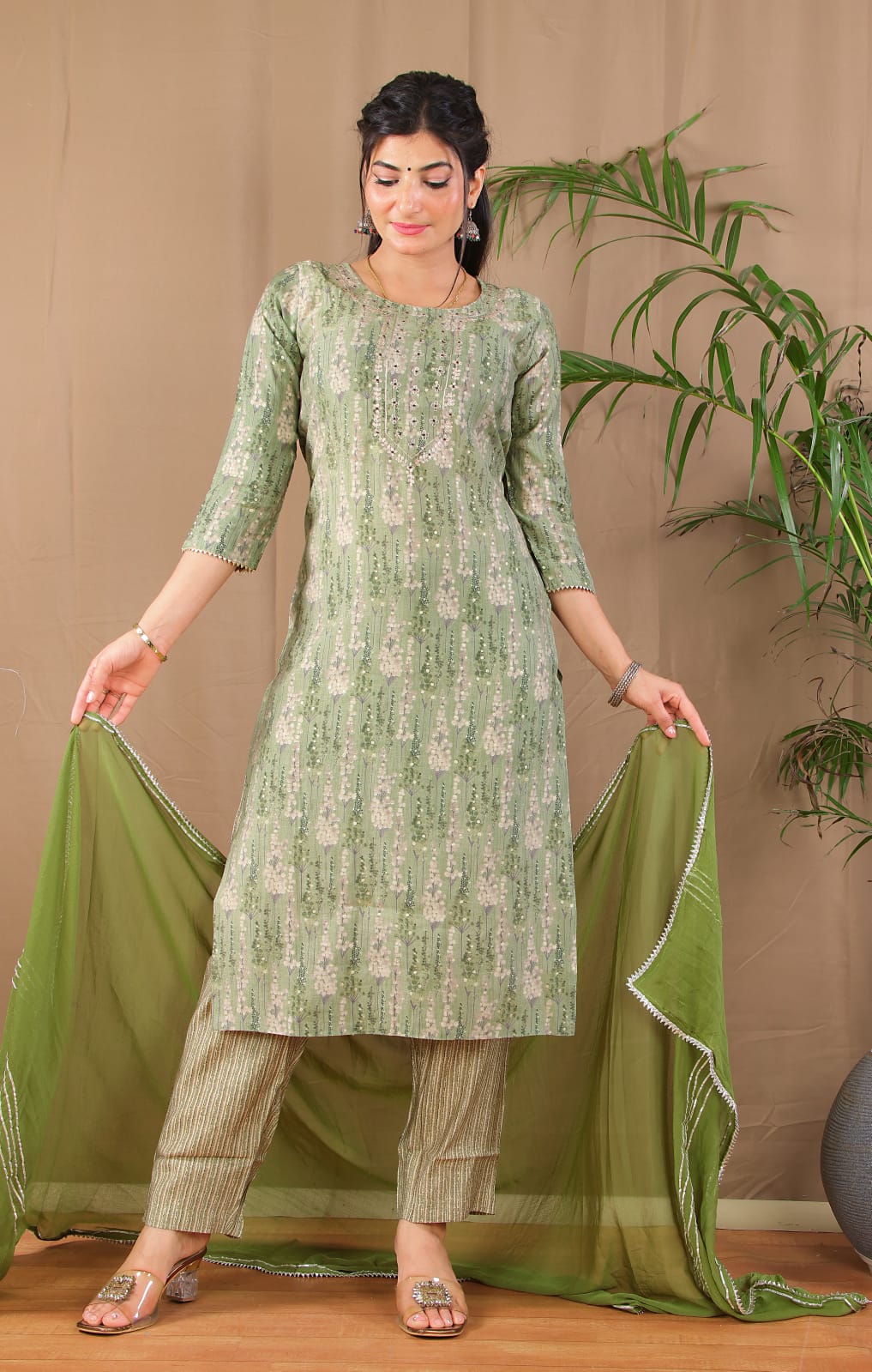 stylish green pittan kurta set ethnic wear