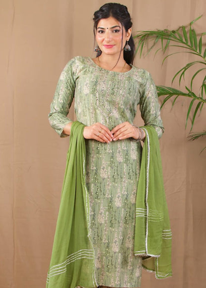buy green pittan kurta set with pant and dupatta for women