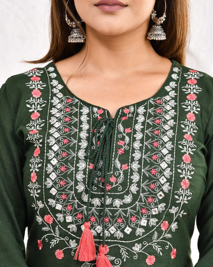 green printed kurta pant dupatta set for women