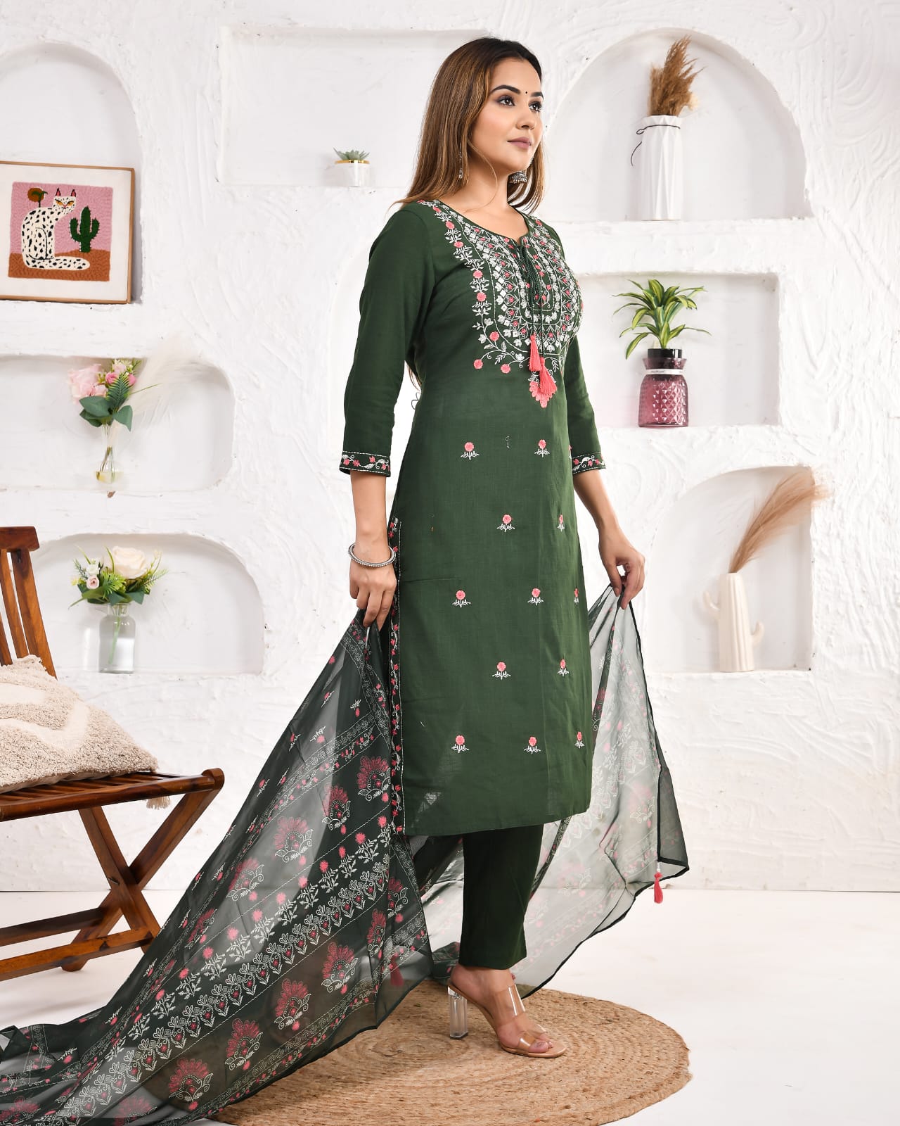 green kurta pant dupatta festive outfit