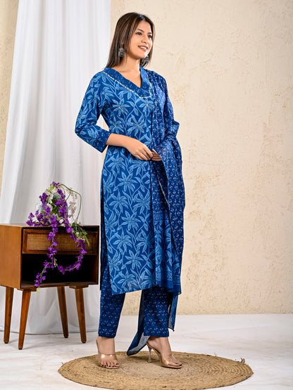 Stylish indigo cotton kurta set casual wear