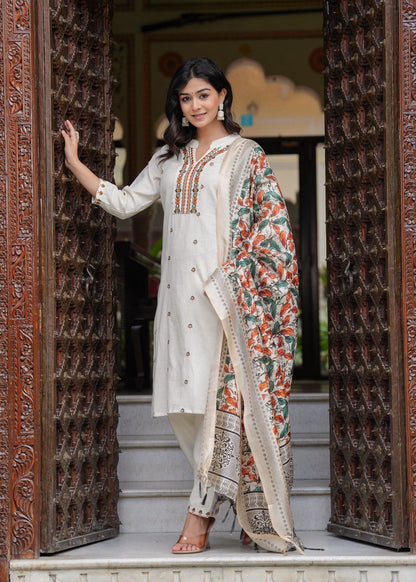 stylish white green cotton kurta set ethnic wear