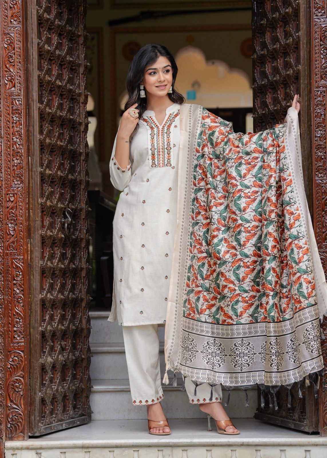 white green kurti set daily wear cotton outfit