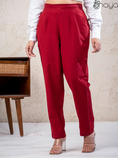 Women maroon cotton linen pants casual wear