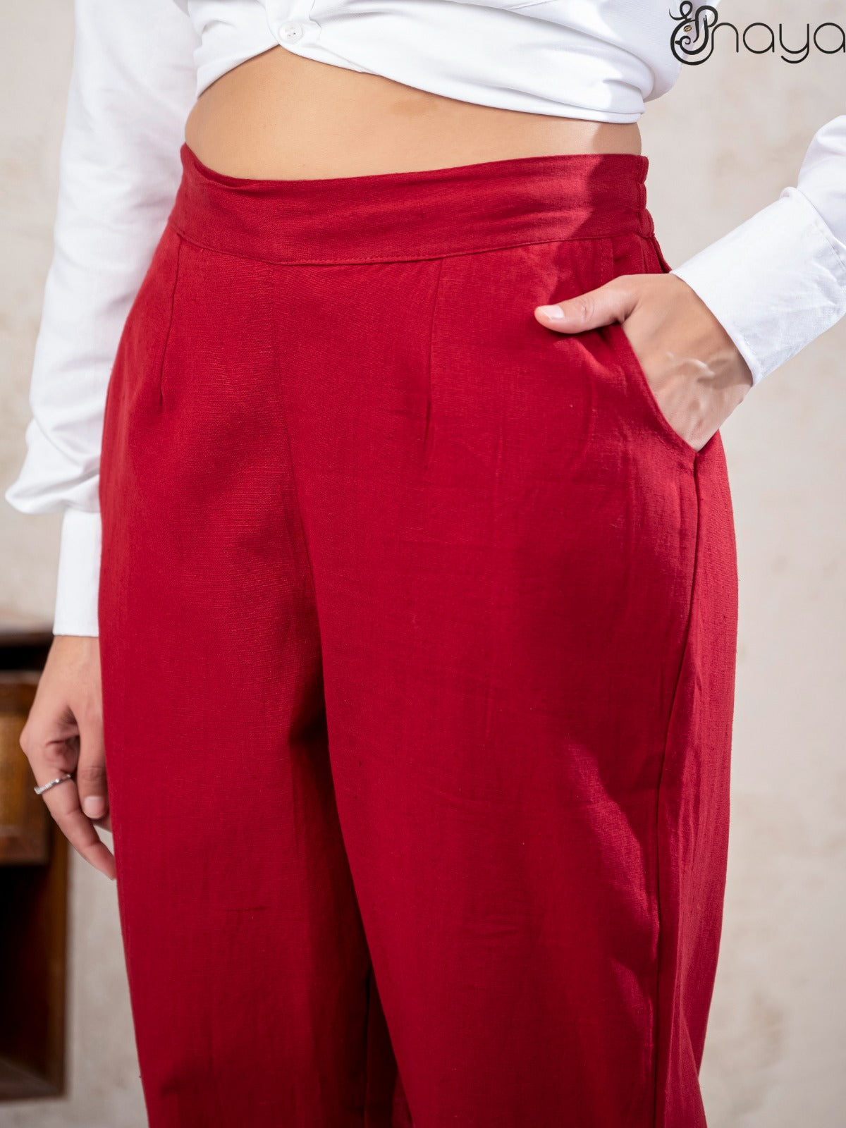 Maroon linen trousers women summer wear