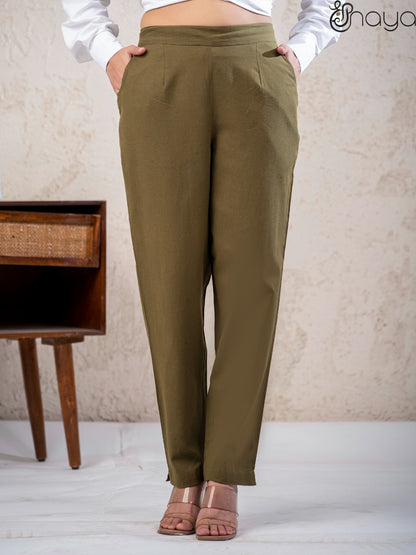 Women mehandi cotton linen pants casual wear